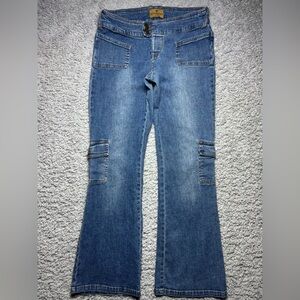 Y2K Jeans Womens 3 Low Rise Scorpio USA Cargo Patch Pockets Denim Flare Party
